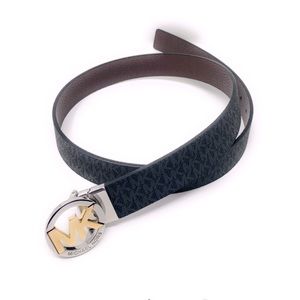 Michael Kors Signature Monogram MK Logo Reversible Belt Black To Brown NWT L